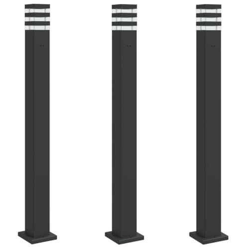 vidaXL Wegeleuchten mit Steckdose 3 Stk., Wegeleuchte mit IP44-Schutzart, Außenleuchte mit Diffusor, Standleuchte Gartenlampe, Schwarz Aluminium von vidaXL