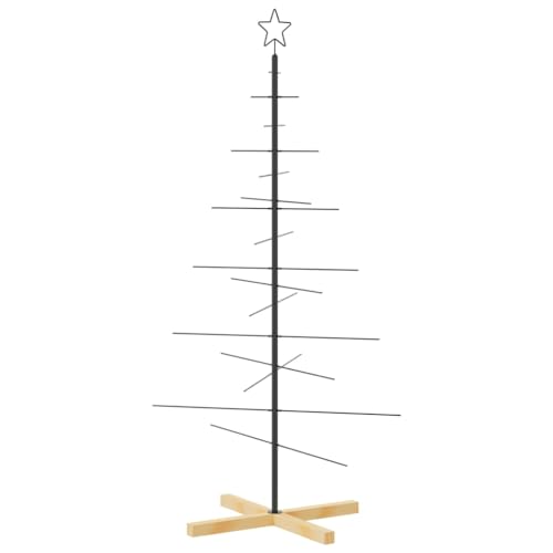 vidaXL Weihnachtsbaum Metall, Christbaum mit Holzständer, Platzsparend DIY Dekoration, Weihnachtsschmuck Weihnachtsdeko, Schwarz 150cm von vidaXL