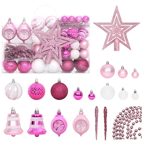 vidaXL Weihnachtskugel Set 108-tlg. Christbaumkugeln Baumschmuck Weihnachtsbaumkugeln Weihnachten Weihnachtsschmuck Baumspitze Weiß Rosa von vidaXL