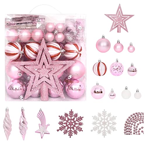 vidaXL Weihnachtskugel Set 65-TLG. Christbaumkugeln Baumschmuck Weihnachtsbaumkugeln Weihnachten Weihnachtsschmuck Baumspitze Rosa Rot Weiß von vidaXL