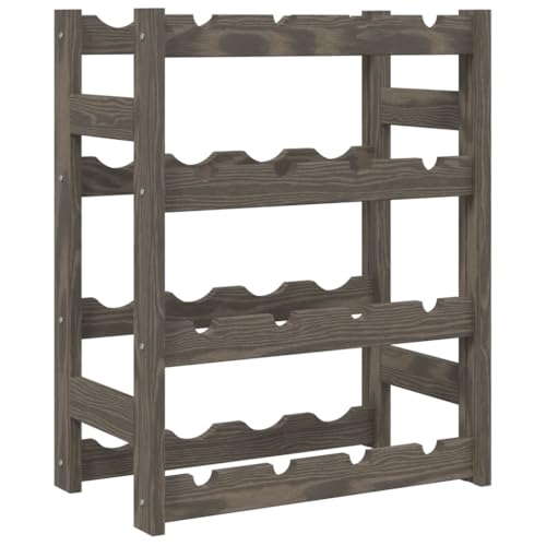 vidaXL Weinregal, Flaschenregal mit 4 Ablagen für 16 Flaschen, Weinflaschenhalter Weinständer mit Wellen-Design, Weinhalter Getränkeregal für Küche Keller, Grau Massivholz Kiefer von vidaXL