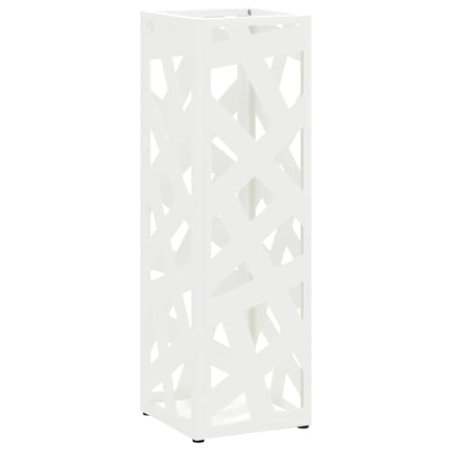 vidaXL Weißer Regenschirmständer mit Stauraum, rechteckiger Metallhalter für Regenschirme, modernes geometrisches Design für drinnen, perfekte Ordnung für Flure. Möbel Wohnaccessoire von vidaXL
