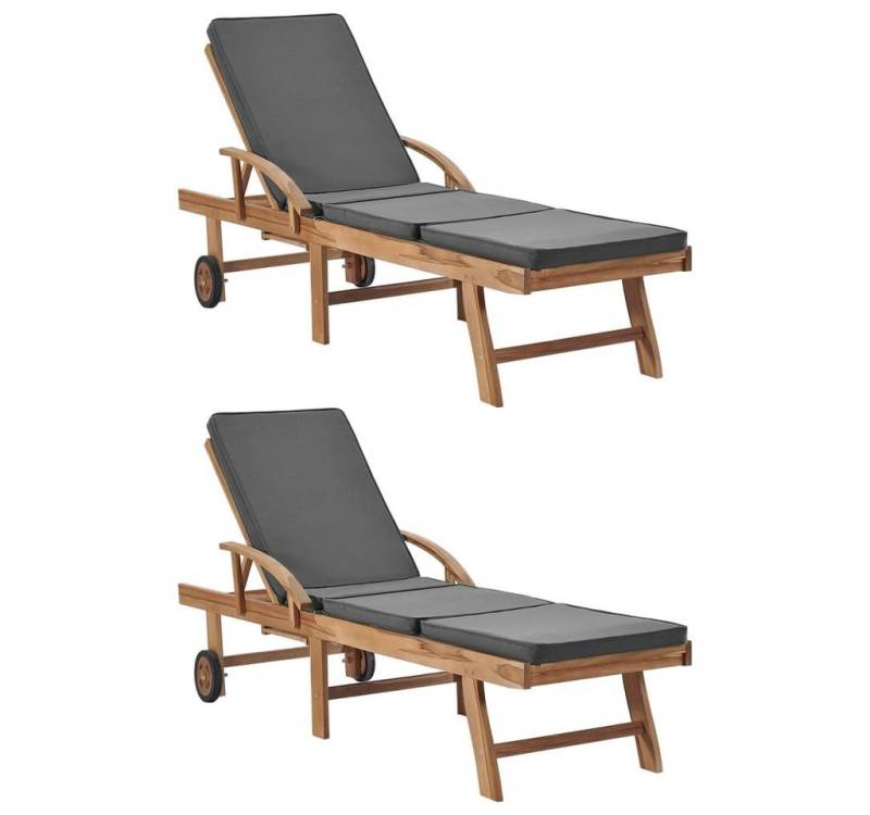 vidaXL Wellnessliege 2er Set Gartenliege Sonnenliege Rollliege mit Auflage grau Teakholz Ho von vidaXL
