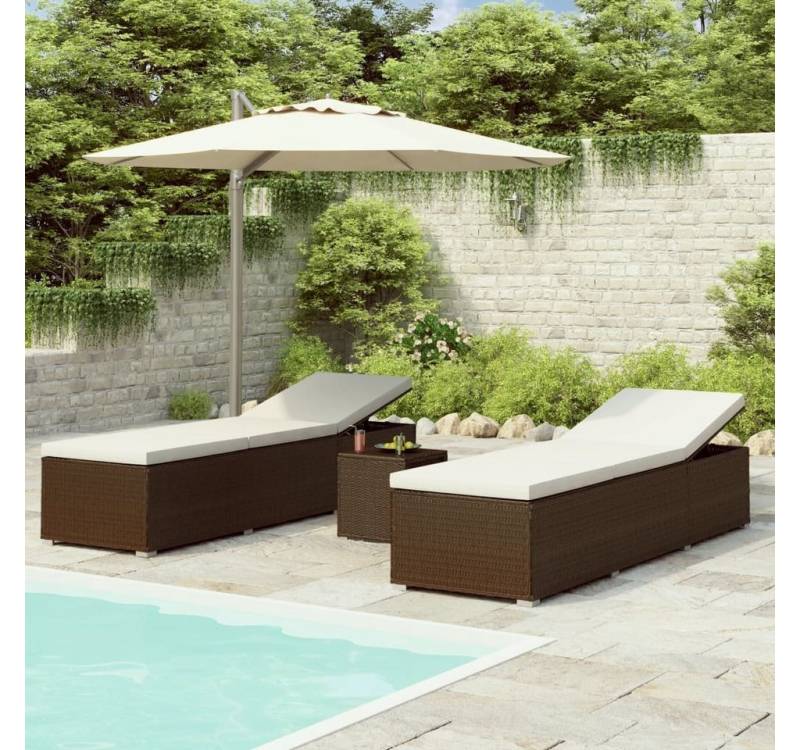 vidaXL Wellnessliege 2er Set Gartenliege Sonnenliegen mit Tisch Korbliege Rattan Braun Aufl von vidaXL
