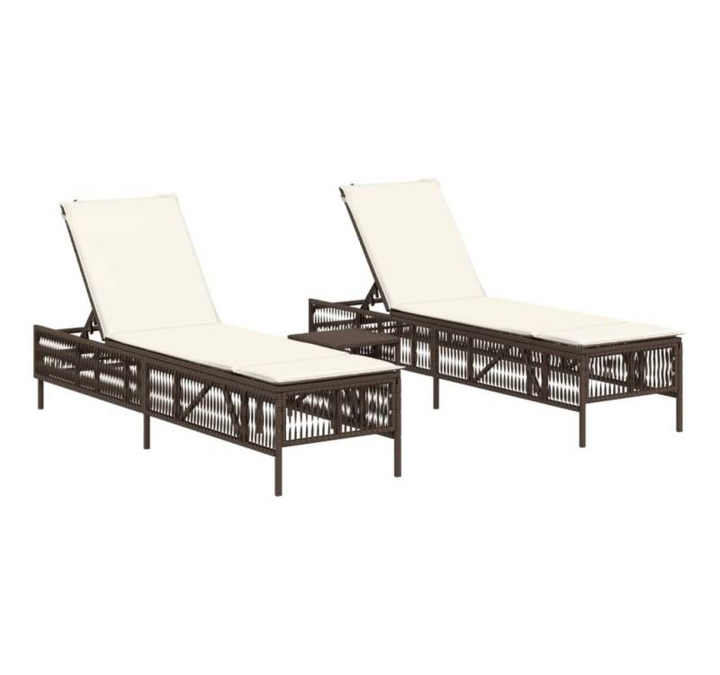 vidaXL Gartenliege Sonnenliegen 2 Stk mit Tisch Braun Polyrattan von vidaXL