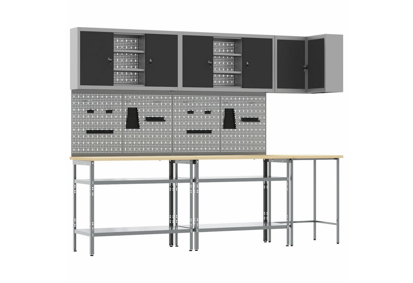 vidaXL Werkbank 10-tlg. Werkzeugbank-Set Schwarz Holzwerkstoff und Metall, (10-tlg) von vidaXL