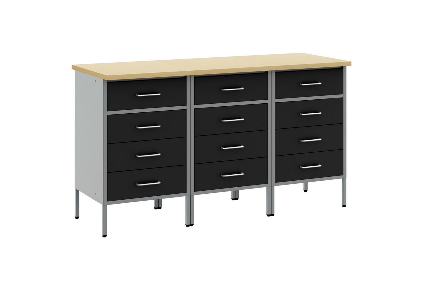 vidaXL Werkbank Werkstattschränke 3 Stk. Schwarz und Grau Holzwerkstoff Stahl, (3-tlg) von vidaXL