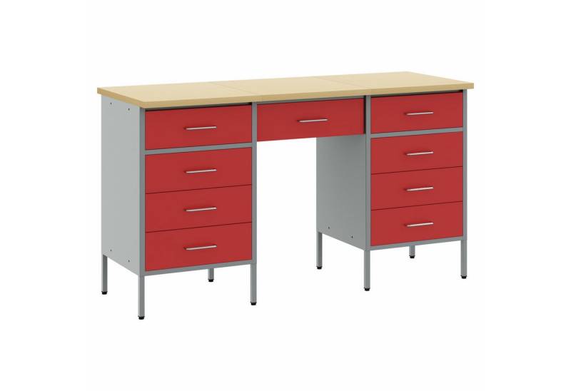 vidaXL Lochwand Werkbank 3 pcs Rot 150 x 55 x 85 cm Engineered Holz und Stahl, (3-tlg) von vidaXL