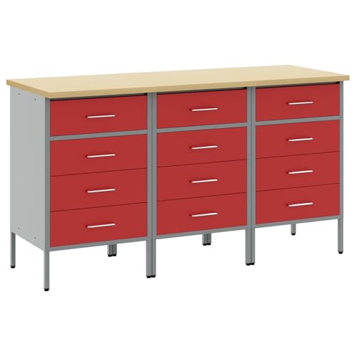 vidaXL Werkbank 3er Set Rot und Grau aus Tischlerplatte und Stahl vidaXL Werkbank 3er Set Rot und Grau aus Tischlerplatte und Stahl von vidaXL