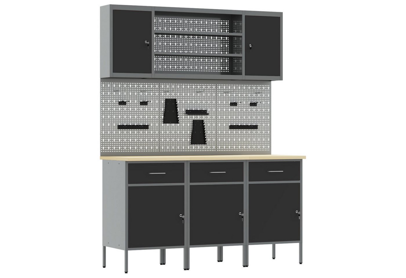 vidaXL Werkbank 7-tlg. Werkbank-Set Schwarz Stahl, (7-tlg) von vidaXL