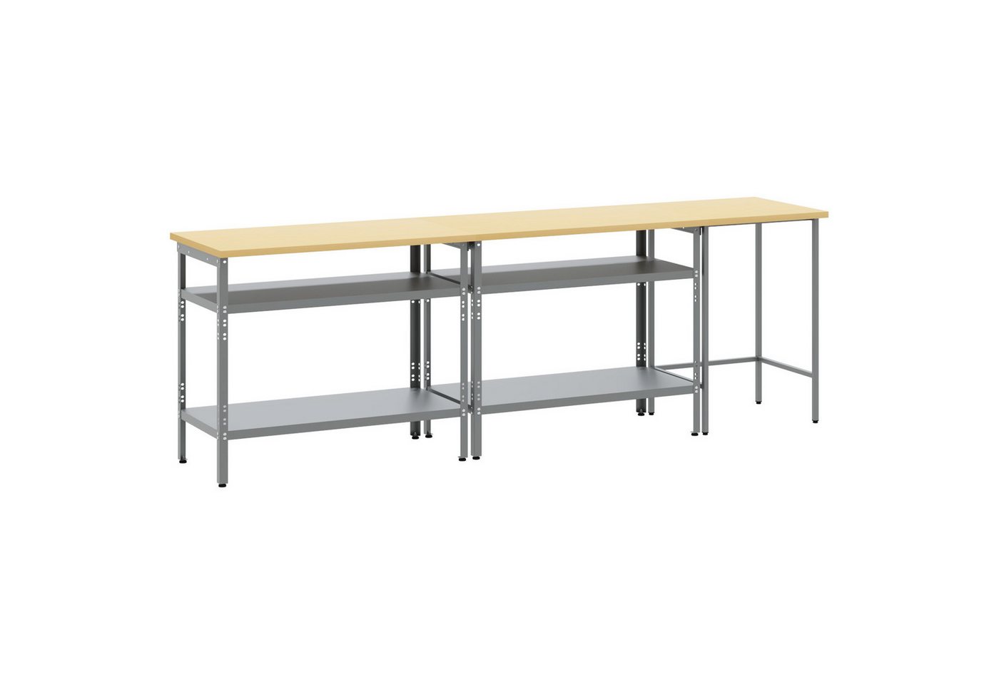 vidaXL Werkbank 3-tlg. Werkbank-Set Grau Stahl, (3-tlg) von vidaXL