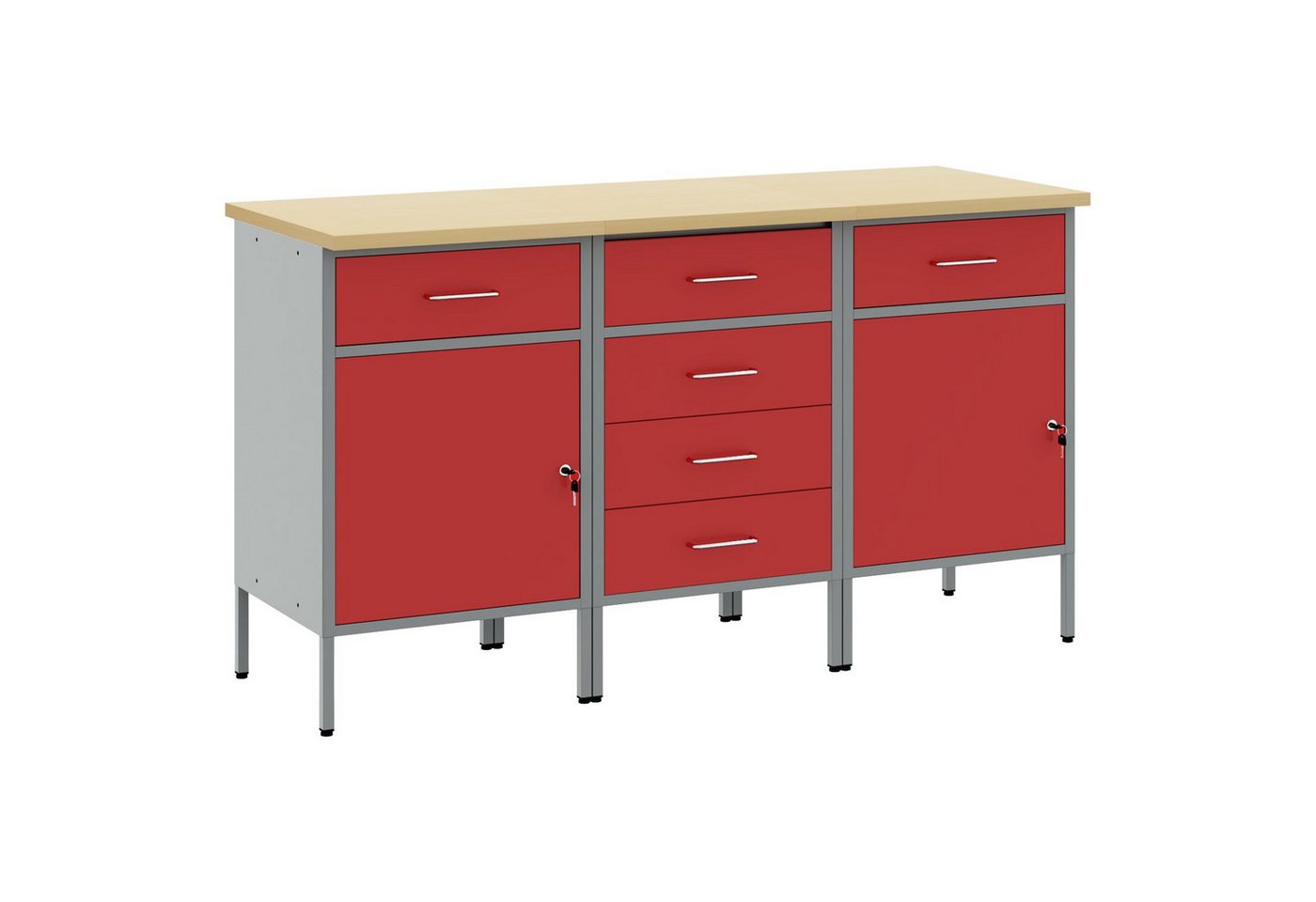 vidaXL Werkbank Werkstatt-Schrank Set Set aus 3 Rot und Grau Stahl, (3-tlg) von vidaXL