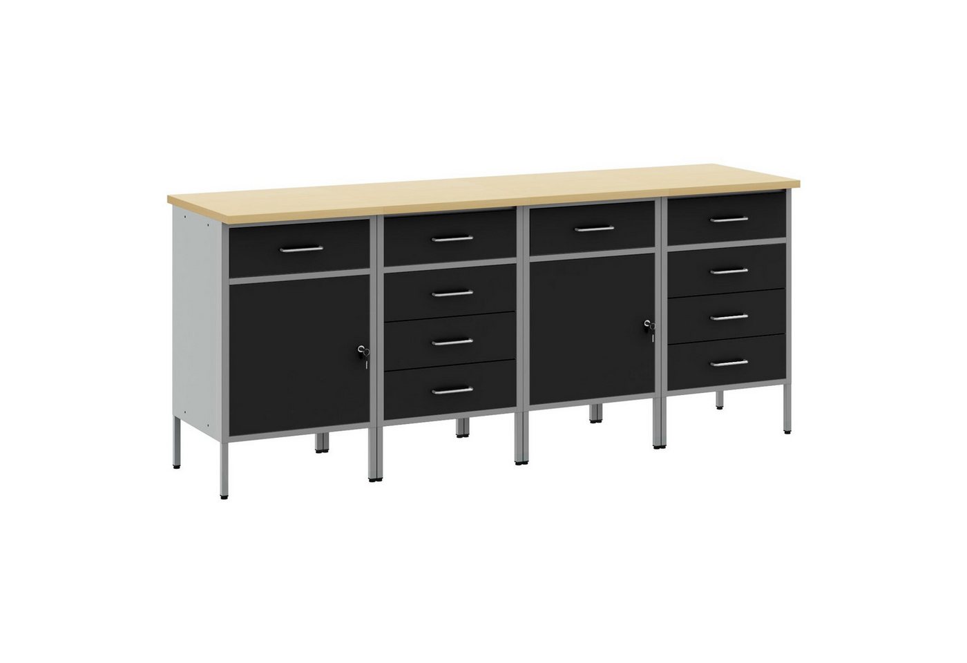 vidaXL Werkbank Werkbank Set Set mit 4 Teilen Schwarz und Grau Stahl, (4-tlg) von vidaXL