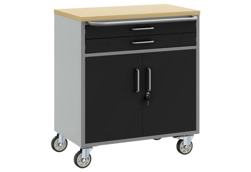 vidaXL Werkbank Werkzeugschrank mit Rädern und verriegelbaren Türen Schwarz 75x45x85 c von vidaXL