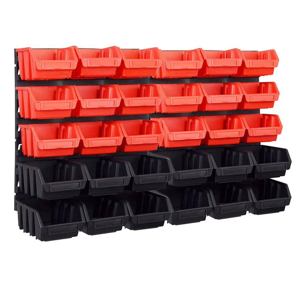 vidaXL Werkzeugbox 32-tlg. Sichtlagerkasten-Set mit Wandhalterung Rot und Schwarz (32 St) von vidaXL