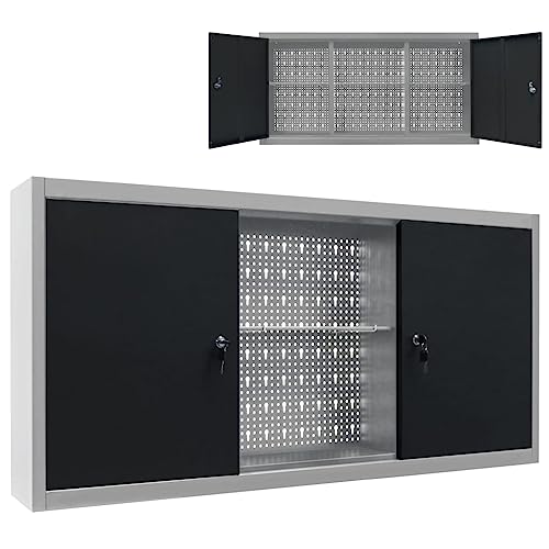 vidaXL Werkzeugschrank Wandmontage Industriell mit 3 Fachböden Lochwand Hängeschrank Metallschrank Werkstattschrank Metall Grau Schwarz vidaXL Werkzeugschrank Wandmontage Industriell mit 3 Fachböden Lochwand Hängeschrank Metallschrank Werkstattschrank Metall Grau Schwarz von vidaXL