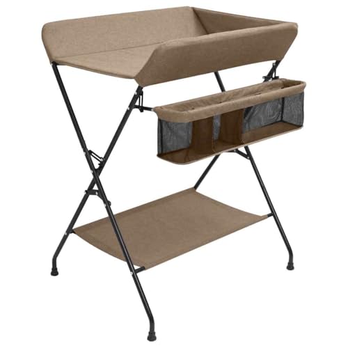 vidaXL Wickeltisch mit seitlichen Staufächern Zusammenklappbar Wickelauflage Kommode Mulde Unterlage Wickeln Baby Kinder Taupe Eisen von vidaXL