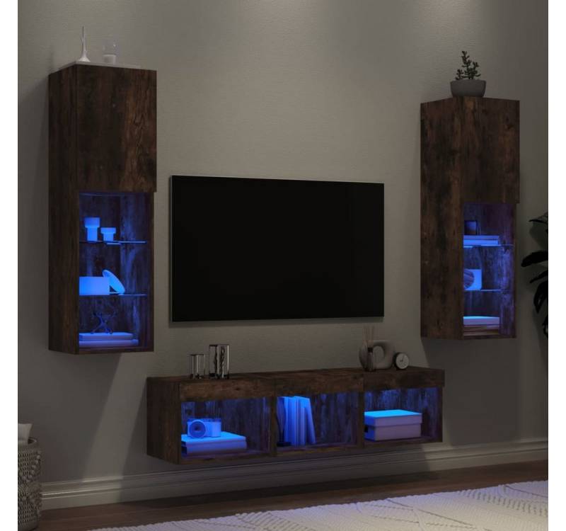 vidaXL Wohnwand, 5-tlg. Wohnwand mit LED-Beleuchtung Räuchereiche Holzwerkstoff von vidaXL