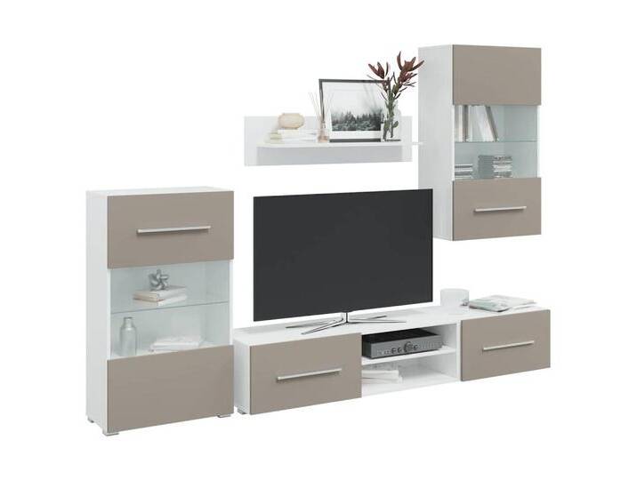 vidaXL Wohnwand, 5-tlg. Wohnwand mit LED-Beleuchtung Steingrau Holzwerkstoff von vidaXL