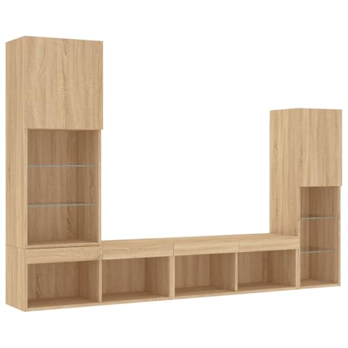 vidaXL Wohnwand 4-TLG., Schrankwand mit viel Stauraum, Anbauwand mit LED-Beleuchtung, Wandmontage Fernsehschrank Wohnzimmer Set Schrank, Sonoma-Eiche Holzwerkstoff vidaXL Wohnwand 4-TLG., Schrankwand mit viel Stauraum, Anbauwand mit LED-Beleuchtung, Wandmontage Fernsehschrank Wohnzimmer Set Schrank, Sonoma-Eiche Holzwerkstoff von vidaXL