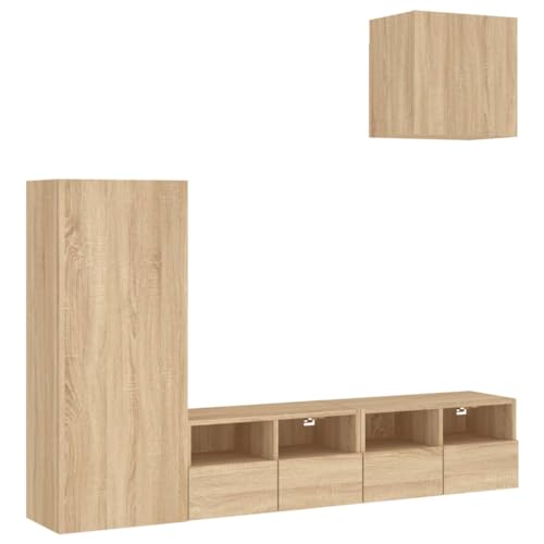vidaXL Wohnwand 4-TLG., Schrankwand mit viel Stauraum, Wandmontage Anbauwand Fernsehschrank, Wohnzimmer Set Schrank Wandschrank, Sonoma-Eiche Holzwerkstoff vidaXL Wohnwand 4-TLG., Schrankwand mit viel Stauraum, Wandmontage Anbauwand Fernsehschrank, Wohnzimmer Set Schrank Wandschrank, Sonoma-Eiche Holzwerkstoff von vidaXL