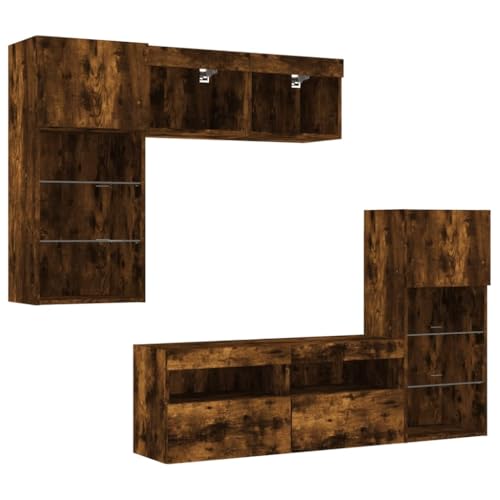 vidaXL Wohnwand 5-TLG., Schrankwand mit viel Stauraum, Anbauwand mit LED-Beleuchtung, Wandmontage Fernsehschrank Wohnzimmer Set, Räuchereiche Holzwerkstoff vidaXL Wohnwand 5-TLG., Schrankwand mit viel Stauraum, Anbauwand mit LED-Beleuchtung, Wandmontage Fernsehschrank Wohnzimmer Set, Räuchereiche Holzwerkstoff von vidaXL
