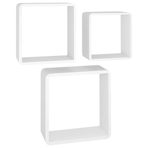 vidaXL Würfelregal 3-TLG. Wandregal Hängeregal Regalwürfel Cube Lounge CD Regal Bücherregal Schweberegal Wandboard Dekoregal Weiß MDF von vidaXL