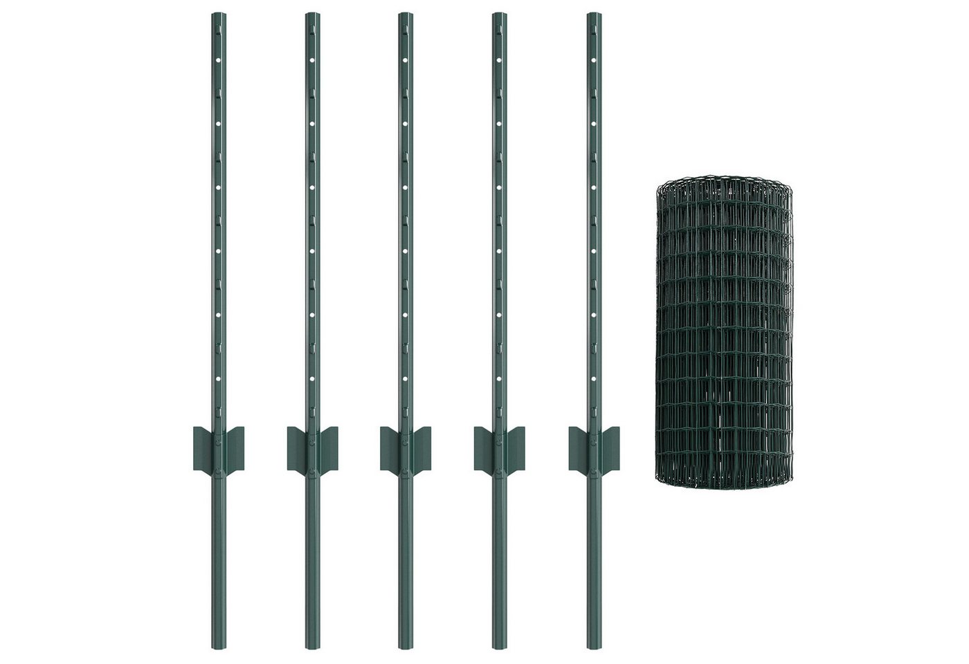 vidaXL Zaunpfosten Euro Zaun mit 5 U-Posts Grün 0.6x10 m Stahl, (1-St) von vidaXL