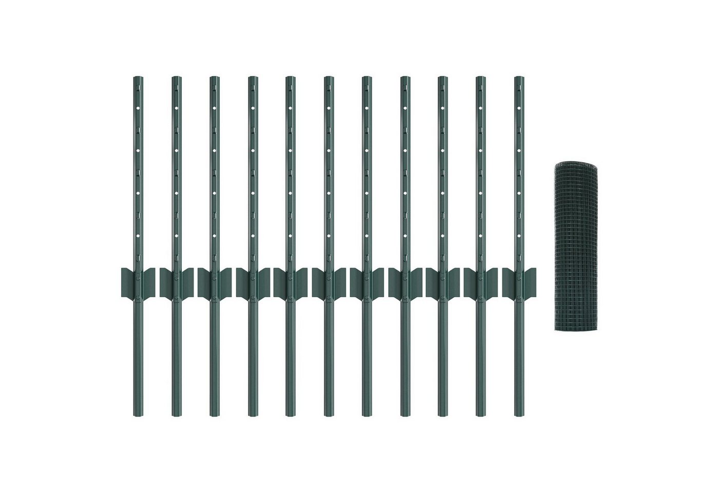 vidaXL Zaunpfosten Geschweißter Drahtzaun mit 11 U-Posts Grün 0,4x25 m Stahl, (2-St) von vidaXL