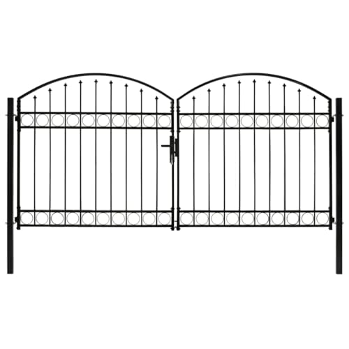 vidaXL Zauntor mit Gewölbter Spitze Doppelflügeltor Metalltor Gartentor Gartenzaun Tor Pforte Doppeltor Hoftor Einfahrtstor Stahl 300x125cm Schwarz von vidaXL