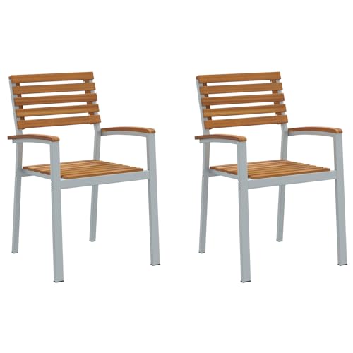 vidaXL Stapelbare Gartenstühle Set aus 2 in Grau & Braun, Metall und Holz für draußen. Ergonomisches Design, wetterfester Stuhl, ideal für Terrasse und Patio. Moderne Akazie Gartenmöbel. von vidaXL