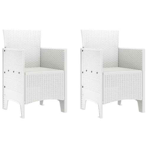 vidaXL Zeitgenössisches Poly-Rattan-Gartenstuhl-Set 2 stapelbare weiße Stühle für Balkon & Garten wetterfest synthetischer perfekt für den Sommer Sitzmöbel UV Patio Stuhl mit Flacher Armlehne von vidaXL