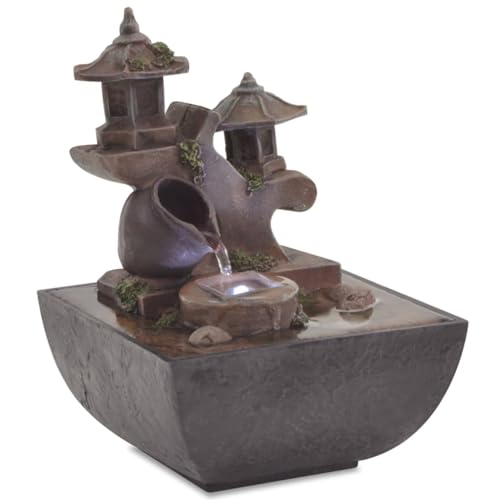 vidaXL Zimmerbrunnen mit LED Beleuchtung Pumpe Springbrunnen Tischbrunnen Dekobrunnen Wasserspiel Tischdekoration Brunnen Polyresin von vidaXL