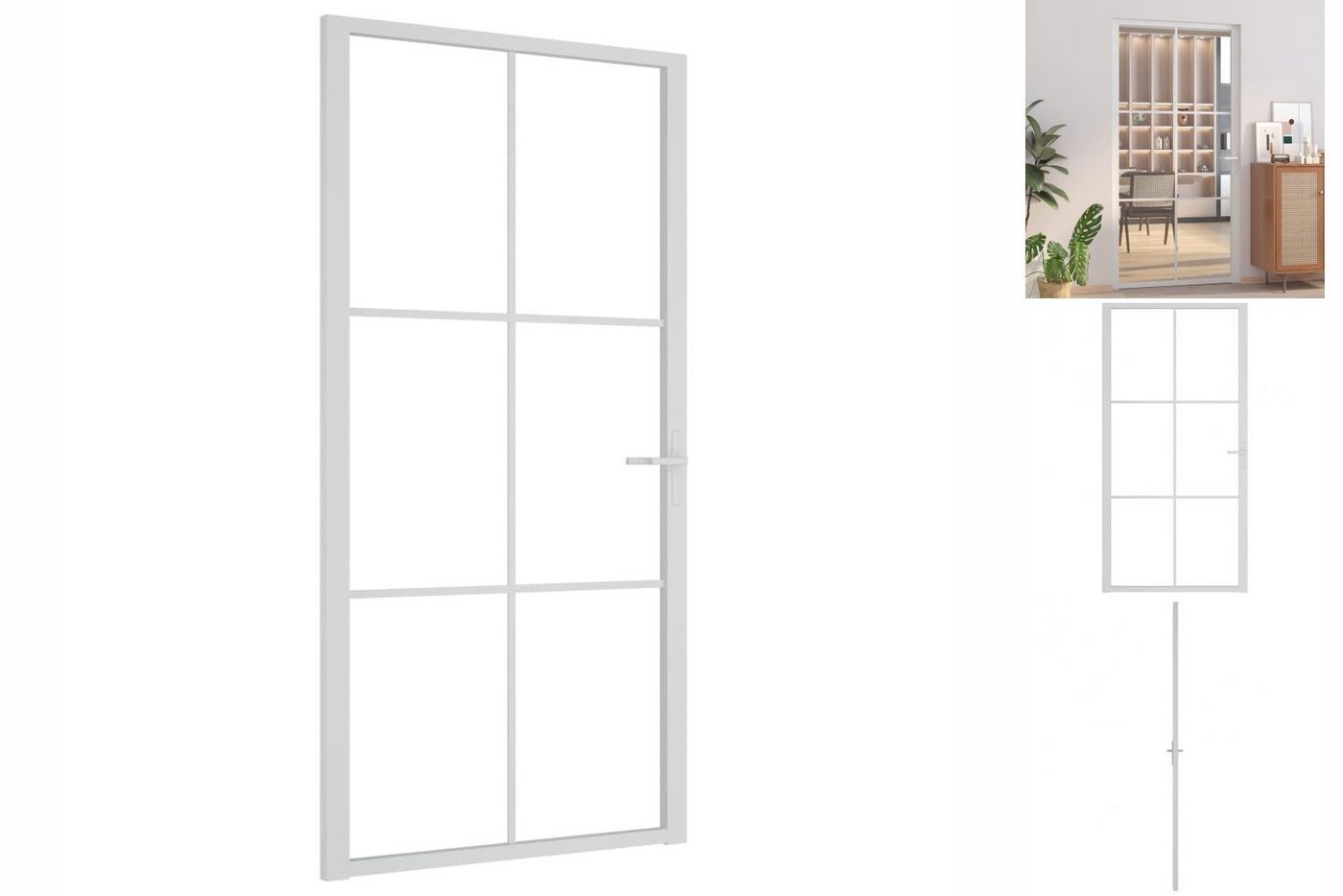 vidaXL Zimmertür Innentür 102,5x201,5 cm Weiß ESG-Glas und Aluminium Zimmertür Glastür von vidaXL