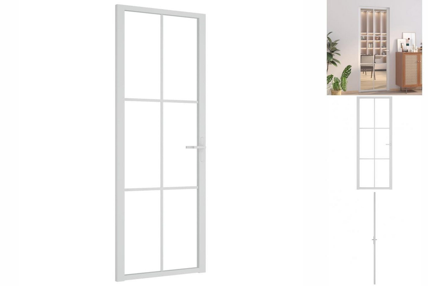 vidaXL Zimmertür Innentür 76x201,5 cm Weiß ESG-Glas und Aluminium Zimmertür Glastür von vidaXL