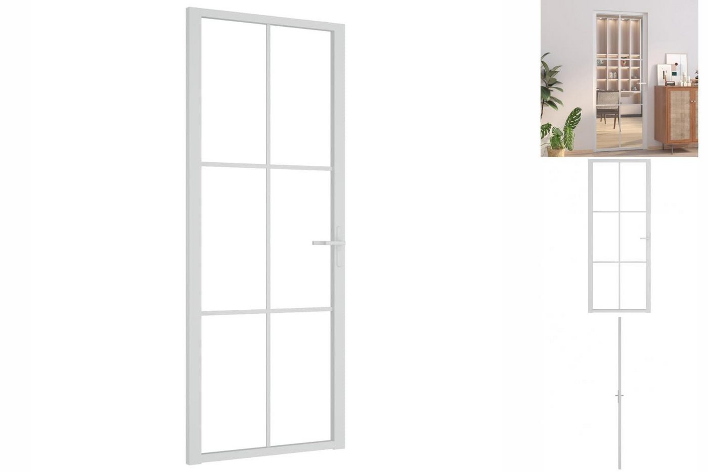 vidaXL Zimmertür Innentür 83x201,5 cm Weiß ESG-Glas und Aluminium Zimmertür Glastür von vidaXL