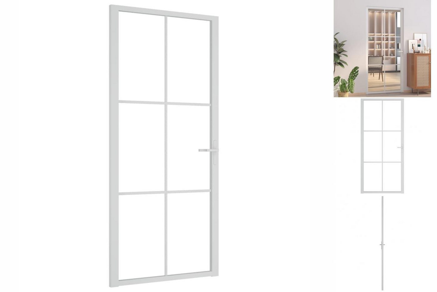 vidaXL Zimmertür Innentür 93x201,5 cm Weiß ESG-Glas und Aluminium Zimmertür Glastür von vidaXL