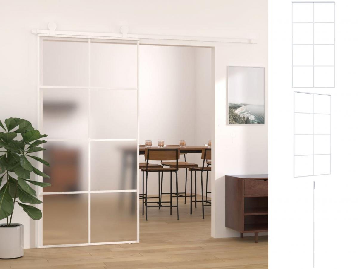 vidaXL Zimmertür Schiebetür ESG Glas und Aluminium mattiert 102,5x205 cm Weiß von vidaXL