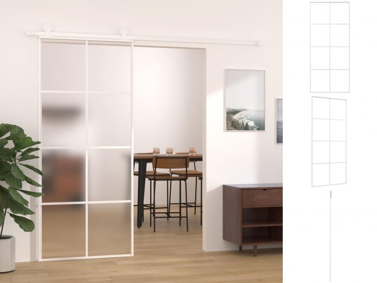 vidaXL Zimmertür Schiebetür ESG-Mattglas und Aluminium 90x205 cm Weiß von vidaXL