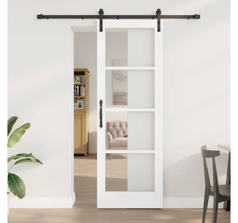 vidaXL Zimmertür Schiebetür mit Hardware-Set ORKDALWeiß Massivholz Glas von vidaXL