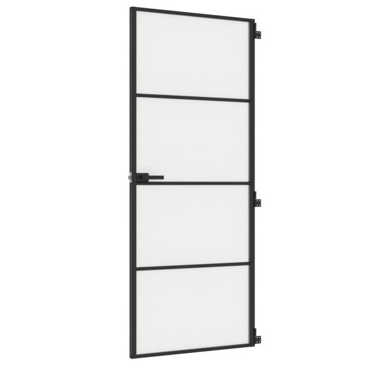 vidaXL Zimmertür Zimmertür Glastür Innentür Schlank Schwarz 83x201,5 cm Hartglas Alumi von vidaXL