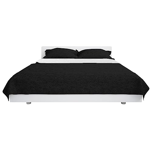 vidaXL Zweiseitige Tagesdecke Gesteppt Bettüberwurf Decke Überwurf Bettdecke Allzweckdecke Sofadecke Steppdecke 220x240cm Schwarz Weiß von vidaXL