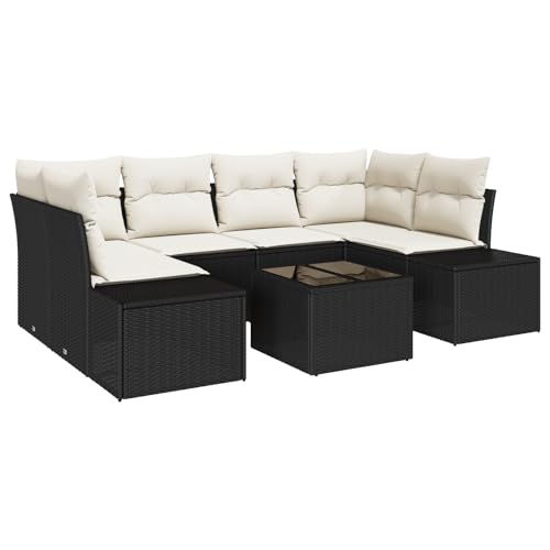 vidaXL stylisches 7-teiliges Garten-Sofa-Set mit Kissen Schwarz Poly-Rattan | Robuste Outdoor-Sitzgelegenheit modernes Design für Patio oder Poolbereich vielseitige und Bequeme Möbel zeitgenössisch von vidaXL