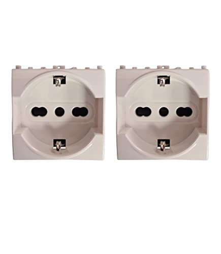 Zweistufige Schuko-Steckdose 2P+T 16A weiß kompatibel mit Vimar Plana Farbe Weiß (2, weiß) von vidoelettronica