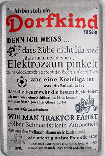 vielesguenstig-2013 Blechschild 20x30cm gewölbt - Ich Bin stolz EIN Dorfkind zu Sein Fussball Feuerwehr Traktor Freizeit von vielesguenstig-2013