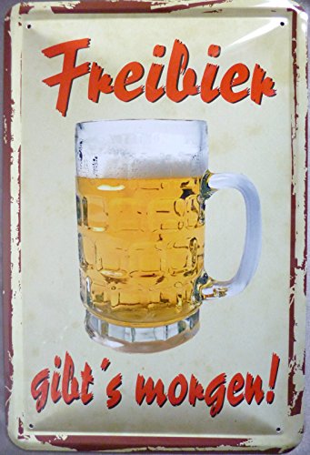 Blechschild 20x30cm gewölbt - Freibier gibt´s morgen Bier Vintage Hinweisschild Schild von vielesguenstig-2013