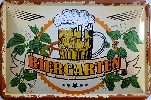 Blechschild Schild 20x30cm - Biergarten Bier Glas Brezel Hopfen vintage von vielesguenstig-2013