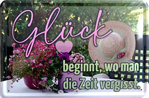 Blechschild Schild 20x30cm - Glück beginnt wo man die Zeit vergisst Oase Wellness Erholung Ruhe von vielesguenstig-2013