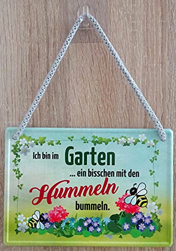 Hängeschild Schild 16x11cm - Bin im Garten ein bisschen mit den Hummeln bummeln vintage retro von vielesguenstig-2013