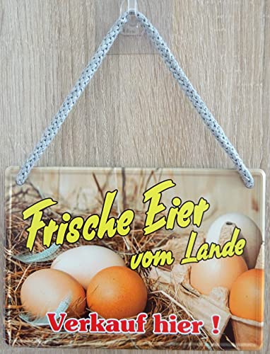 Hängeschild Türschild Schild 16x11cm - Frische Eier vom Lande Bioeier Bauer Verkauf hier Bauernhof von vielesguenstig-2013